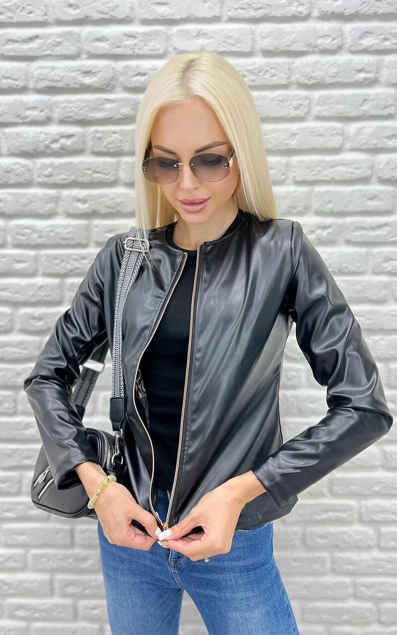 4907378579_tonka-demisezonna-kurtka-zhaket Тонка демісезонна куртка-жакет з екошкіри "Karo" оптом I Норма